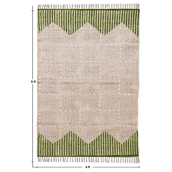 Cotton Hand Block Printed Green Area Rug - Image 6