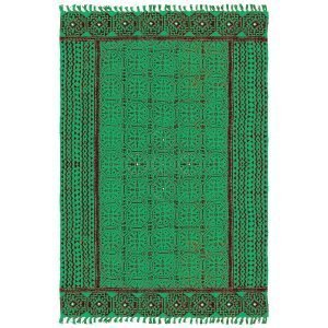 Green Hand Block Printed Cotton Rug
