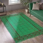 Green Hand Block Printed Cotton Rug