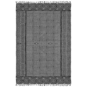 Hand Block Printed Geometric Grey Cotton Rug