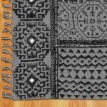 Hand Block Printed Geometric Grey Cotton Rug