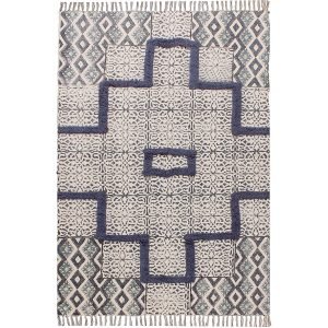Geometric Cotton Blue Hand Block Printed Rug