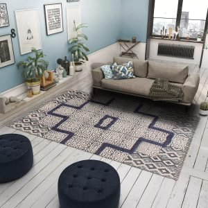 Geometric Cotton Blue Hand Block Printed Rug