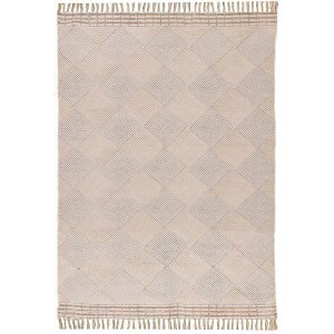 Beige Hand Block Printed Living Area Rug