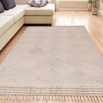 Beige Hand Block Printed Living Area Rug