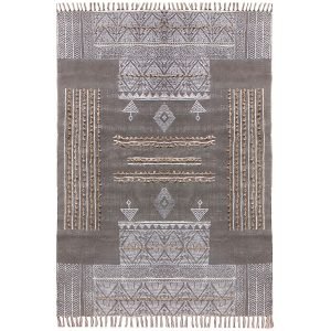 Cotton Hand Block Printed Black Grey Rug