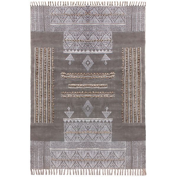 Cotton Hand Block Printed Black Grey Rug