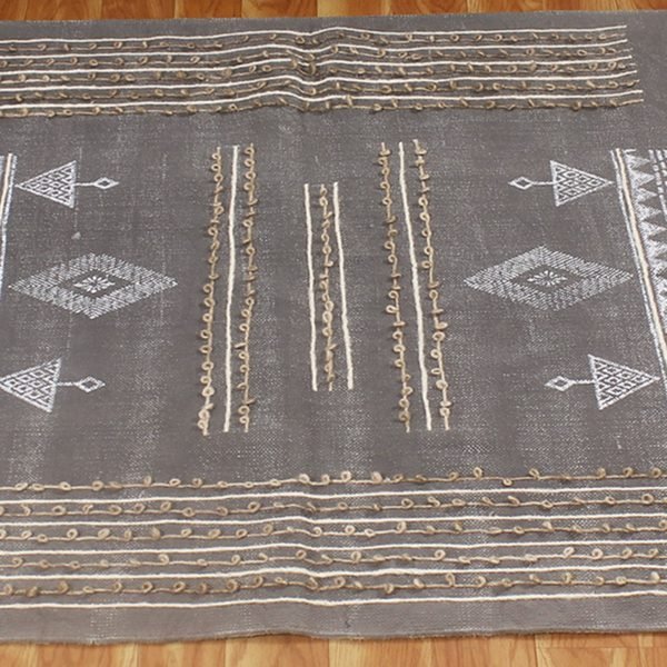Cotton Hand Block Printed Black Grey Rug - Image 3