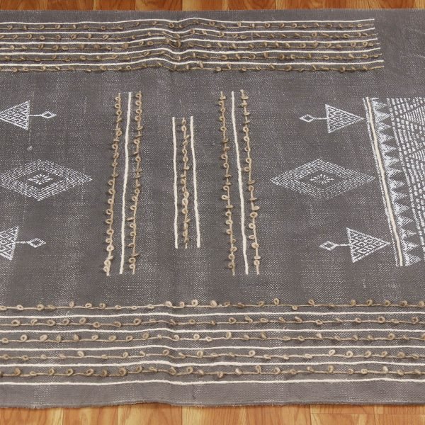 Cotton Hand Block Printed Black Grey Rug - Image 5