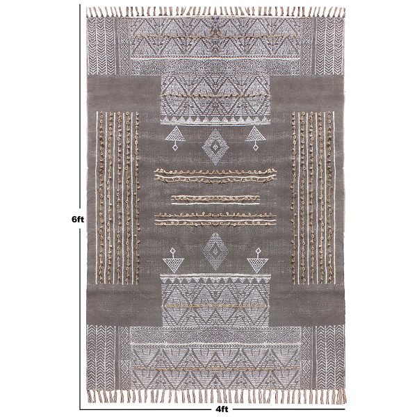 Cotton Hand Block Printed Black Grey Rug - Image 8
