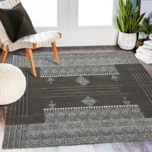 Handmade Cotton Grey Black Living Room Carpet