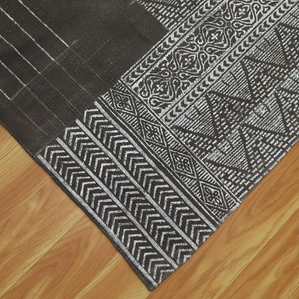 Handmade Cotton Grey Black Living Room Carpet - Image 4