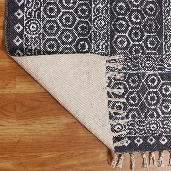 Handmade Cotton Blue Block Printed Rug - Image 5