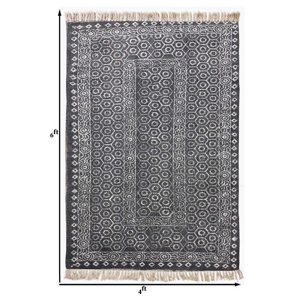 Handmade Cotton Blue Block Printed Rug - Image 8