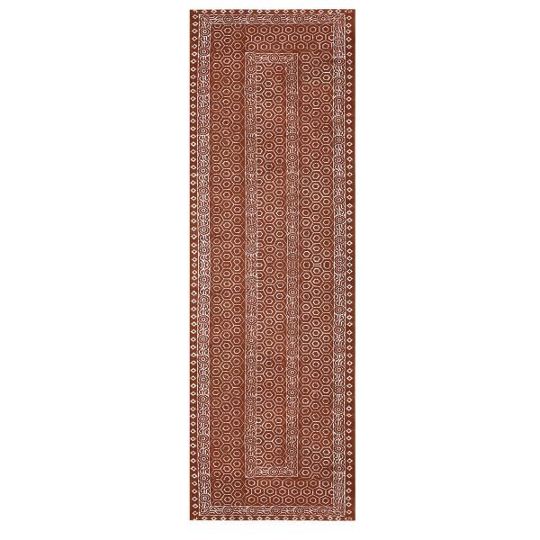 Brown Cotton Hand Block Printed Outdoor Rug