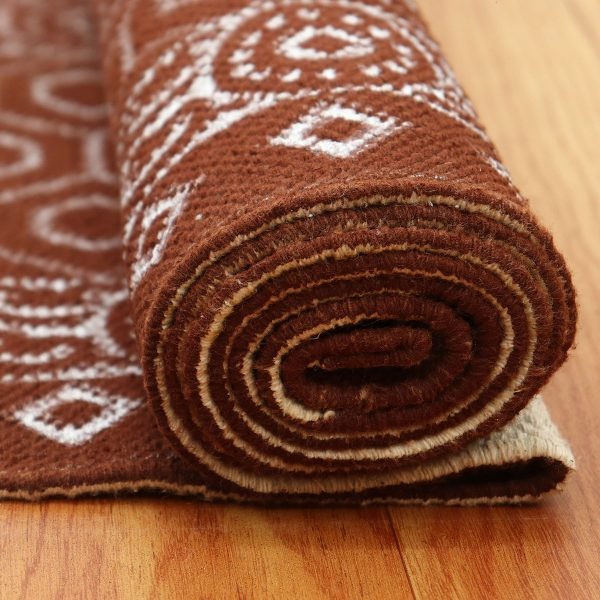 Brown Cotton Hand Block Printed Outdoor Rug - Image 6