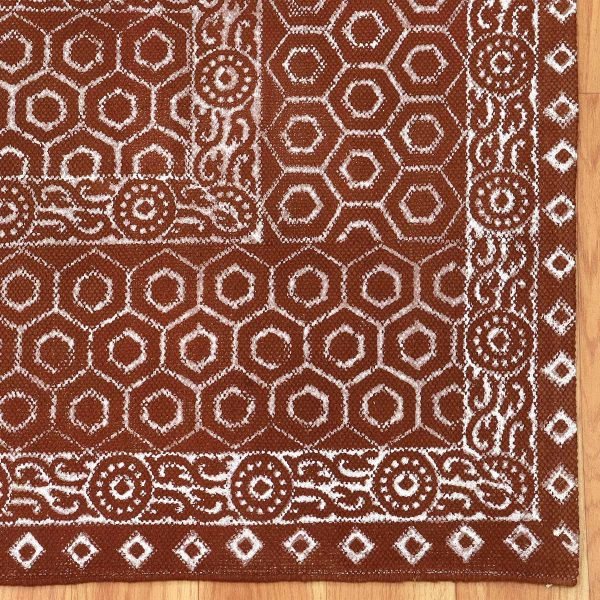 Brown Cotton Hand Block Printed Outdoor Rug - Image 7