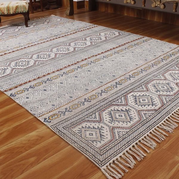 Cotton Geometric Handmade Multicolor Carpet - Image 3