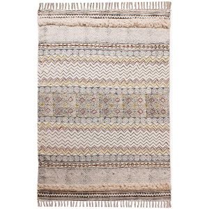 Beige Cotton Handmade Block Printed Area Rug
