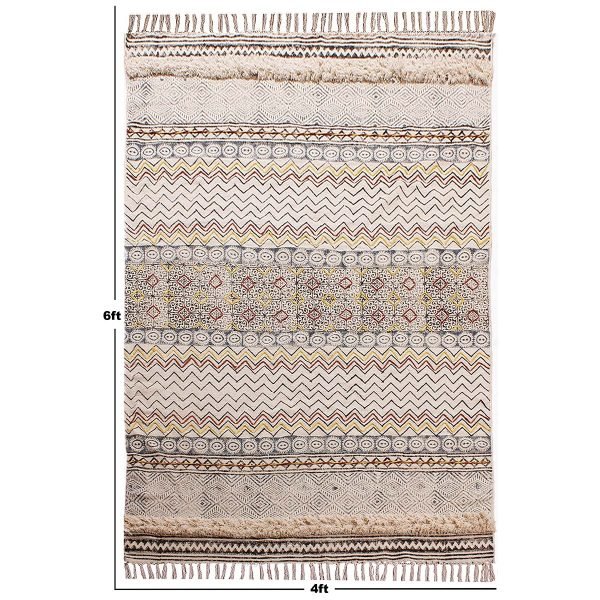 Beige Cotton Handmade Block Printed Area Rug - Image 8