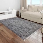 Hand Block Printed Gray Cotton Geometric Rug