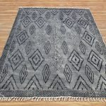 Hand Block Printed Gray Cotton Geometric Rug