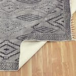 Hand Block Printed Gray Cotton Geometric Rug