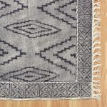 Hand Block Printed Gray Cotton Geometric Rug