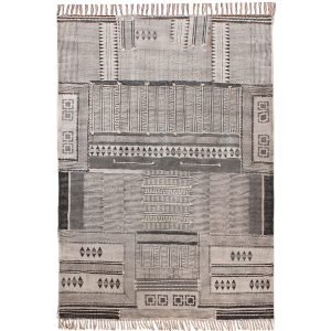 Handmade Grey Cotton Hand Block Printed Rug