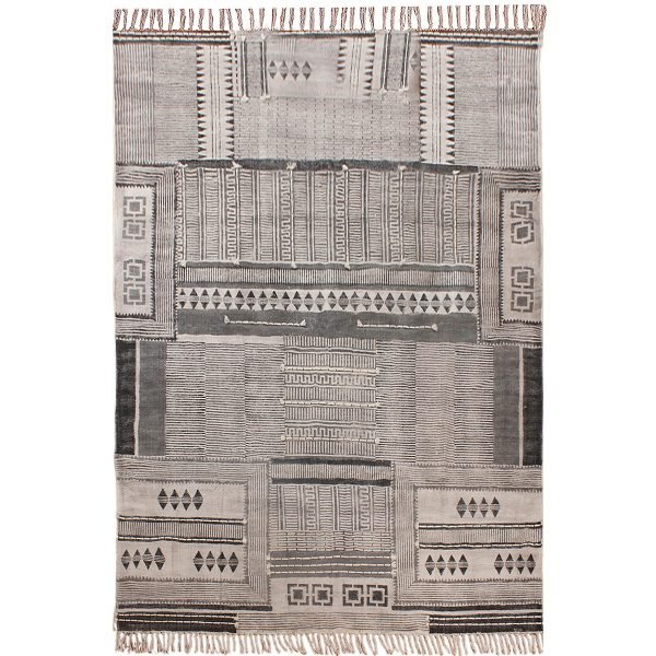 Handmade Grey Cotton Hand Block Printed Rug