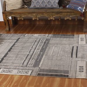 Handmade Grey Cotton Hand Block Printed Rug