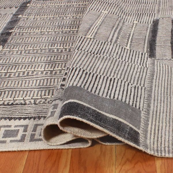 Handmade Grey Cotton Hand Block Printed Rug - Image 5