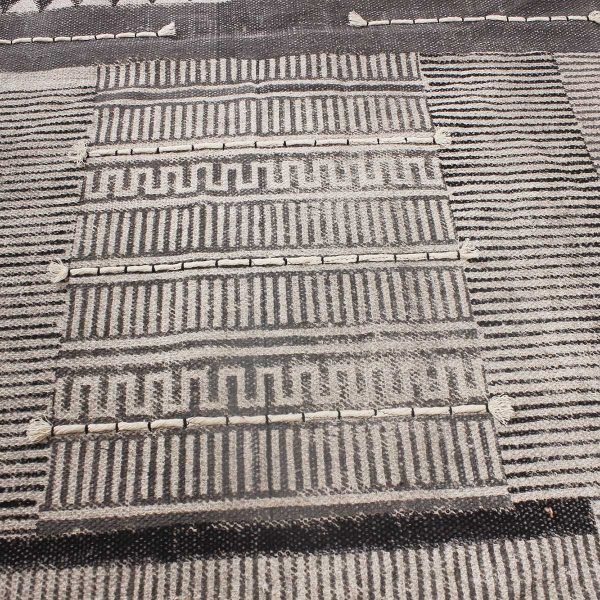 Handmade Grey Cotton Hand Block Printed Rug - Image 7