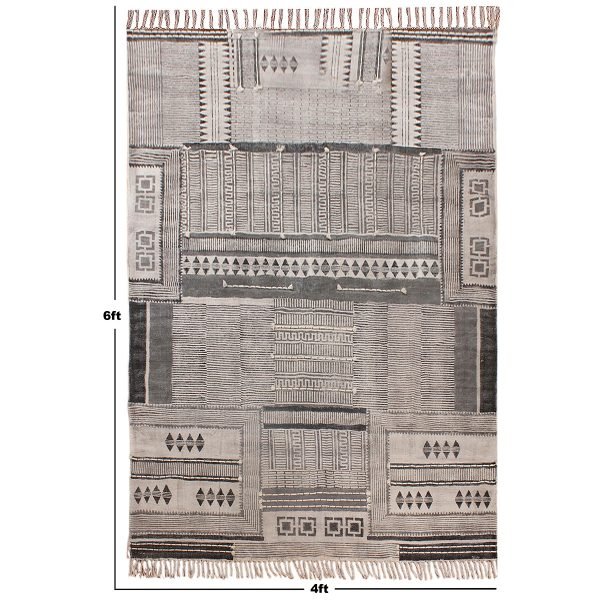 Handmade Grey Cotton Hand Block Printed Rug - Image 8