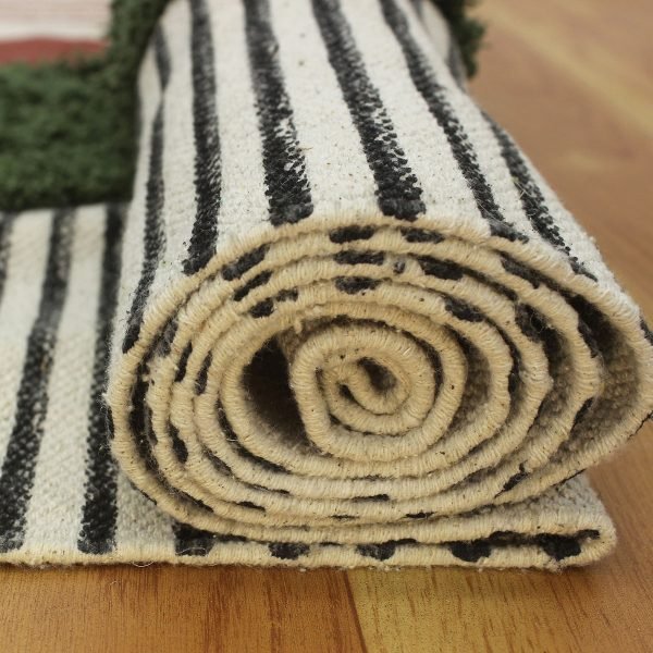 Natural Cotton Green Handmade Printed Rug - Image 4