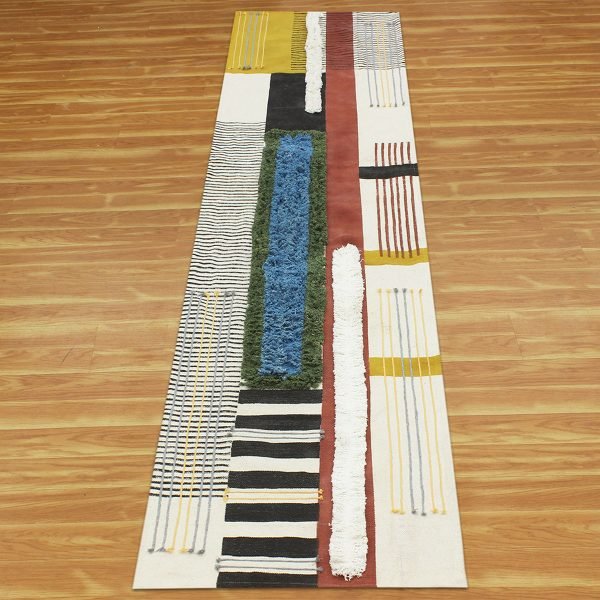 Handmade Block Printed Multicolor Cotton Rug - Image 3