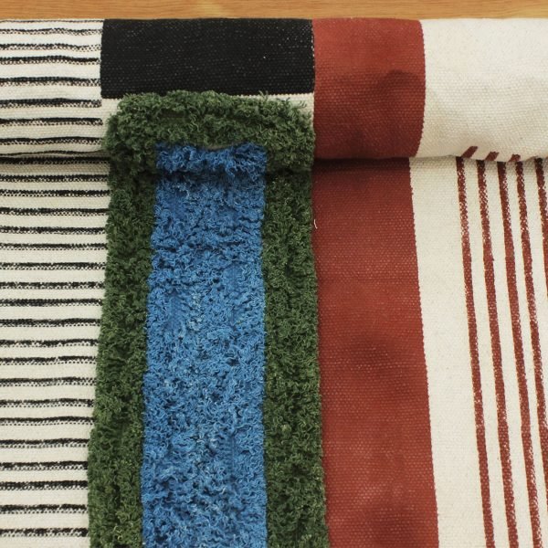 Handmade Block Printed Multicolor Cotton Rug - Image 7