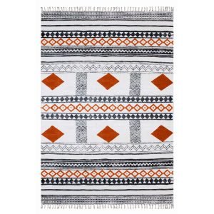 Orange Cotton Hand Block Printing Area Rug
