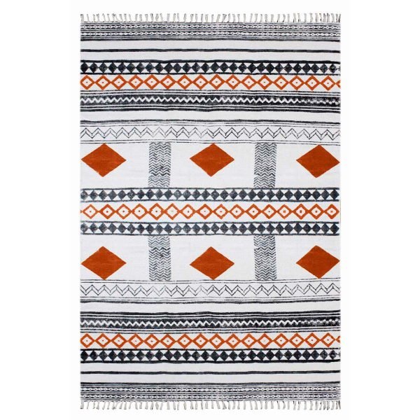Orange Cotton Hand Block Printing Area Rug