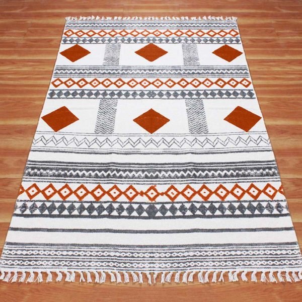 Orange Cotton Hand Block Printing Area Rug - Image 3