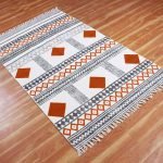 Orange Cotton Hand Block Printing Area Rug