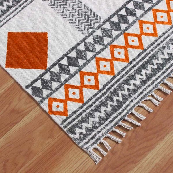 Orange Cotton Hand Block Printing Area Rug - Image 5