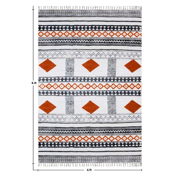 Orange Cotton Hand Block Printing Area Rug - Image 7