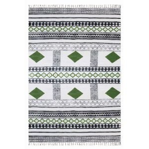 Green Cotton Hand Block Printing Area Rug