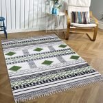 Green Cotton Hand Block Printing Area Rug
