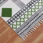 Green Cotton Hand Block Printing Area Rug