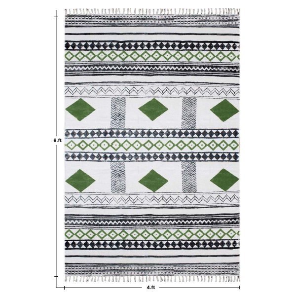 Green Cotton Hand Block Printing Area Rug - Image 7