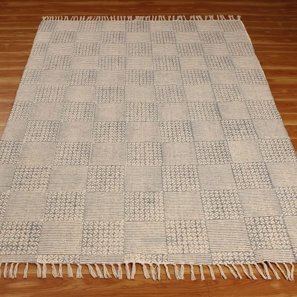 Handmade Block Printed Cotton Area Rug - Image 3