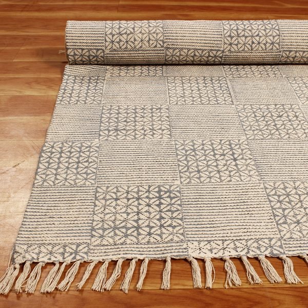 Handmade Block Printed Cotton Area Rug - Image 4