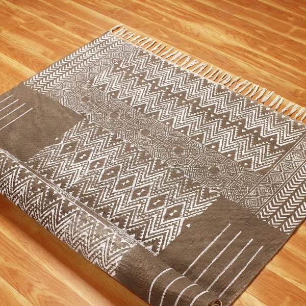 Brown Hand Block printed Cotton Area Rug - Image 4